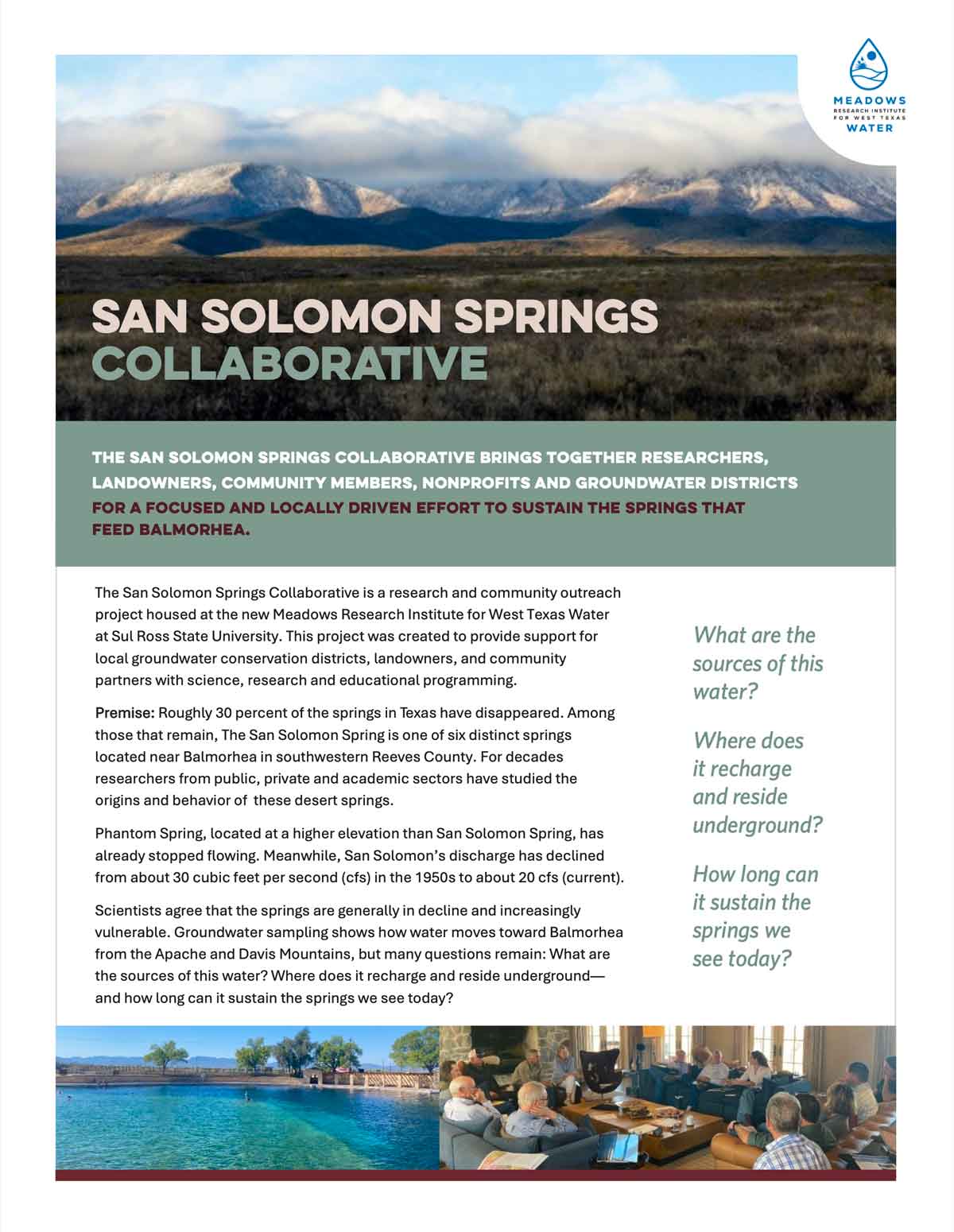 Screen capture of the San Solomon Springs Collaborative Fact Sheet
